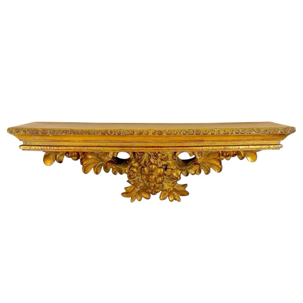 Vintage Florentine Gold Giltwood Wall Shelf Grapes Rococo Baroque Italian